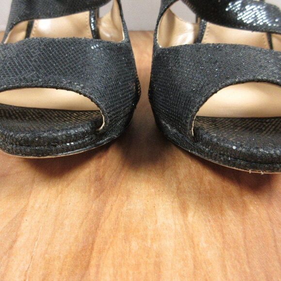 MICHAEL KORS Black Sparkle Strappy Heels Womens Sz 9 Peep Toe Glitter Sandals - Picture 12 of 12